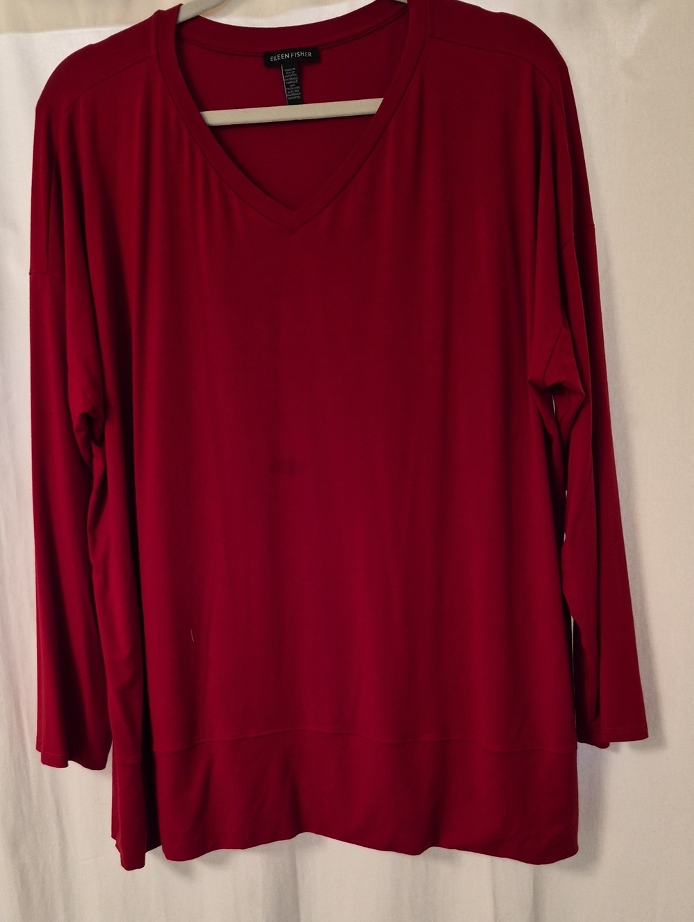 Eileen Fisher Deep Red V-Neck Long Sleeve Top